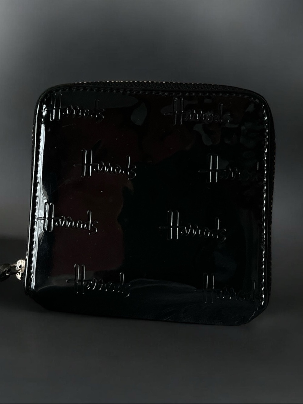 HARRODS OF LONDON  Knightsbridge Black Patent Zip-Around Wallet. Iconic London